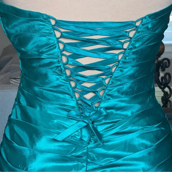 VTG 90's Dresses by Deb Prom Formal Evening Gown Dress Size 5/6 Green Lace Up - Picture 7 of 17